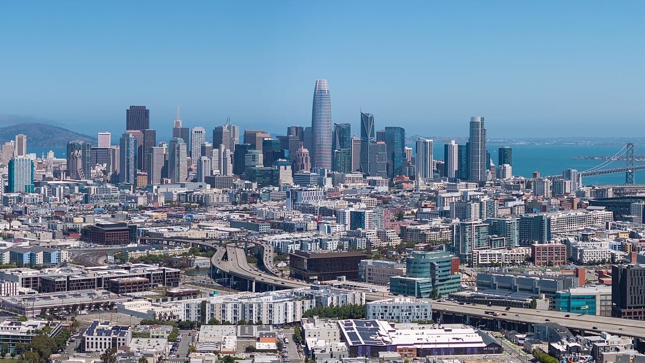 San Francisco Bay Area skyline aerial view